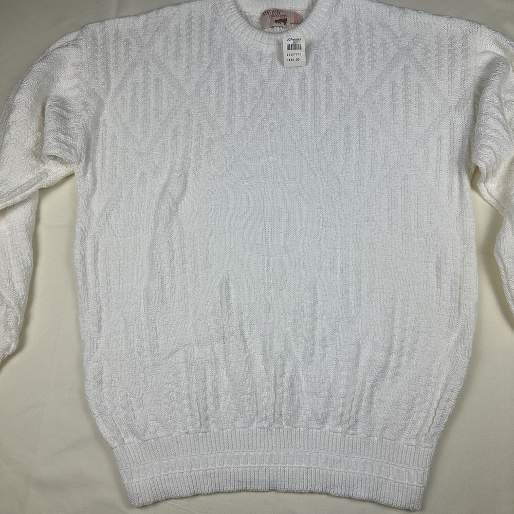 NOS VTG  80s The Fox Collection Sweater White Knit Crewneck USA Mens L Nautical - Picture 2 of 11